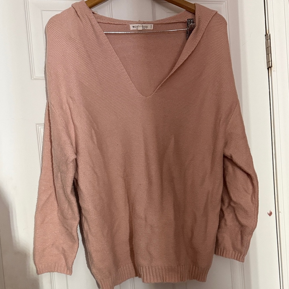 Workshop Blush Pink V-Neck Hooded Sweater